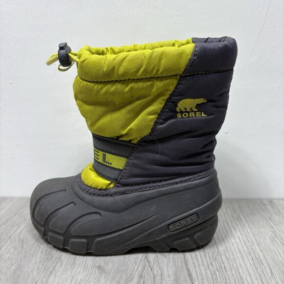 Kids Sorel Boots Short Winter Waterproof Size 11 Lime Green Gray - Picture 8 of 10